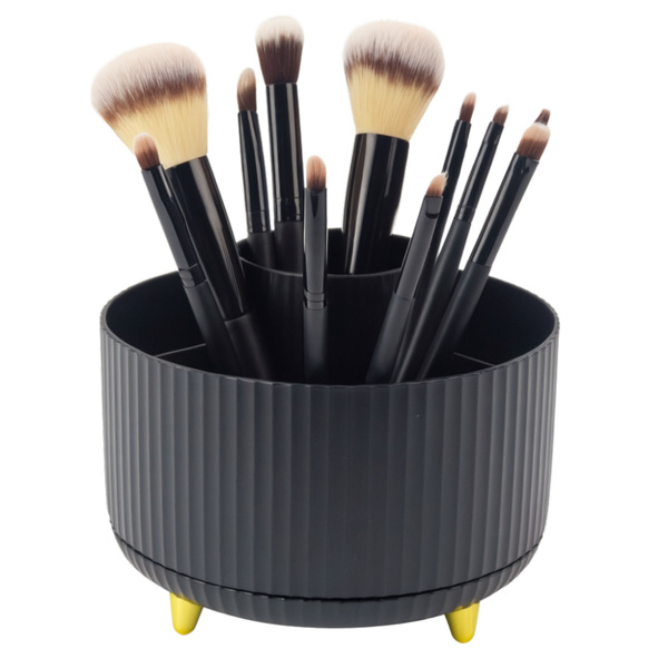 360° Rotating Cosmetic Brush Organizer with 5 Compartments Black