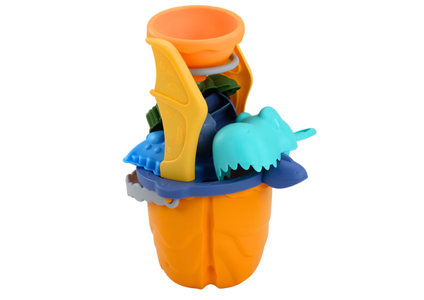 Dinosaur Sand Set, Funnel, Grinder, Molds, Spatula, 7 pieces.