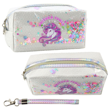 School Pencil Case With Headband Unicorn Confetti White 20cm