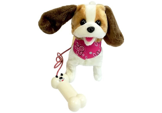 Plush Dog on Lead Controlled Pilot Bone White-Brown