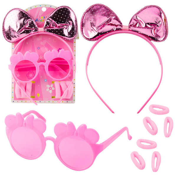 Beauty Set Haarband mit Schleife Brille Gummibänder Rosa