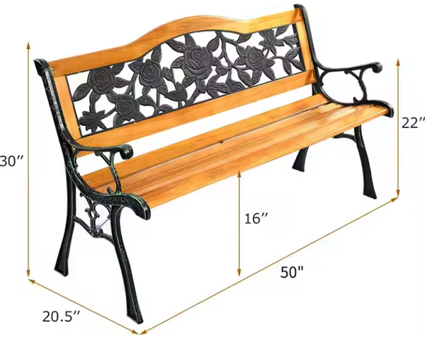 Garden Bench Wooden Metal Park Bench with Backrest
