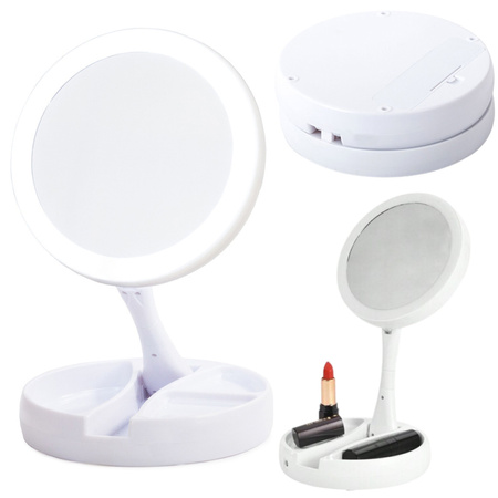 LED Illuminated Mirror 10x Magnification Adjustable Stand White