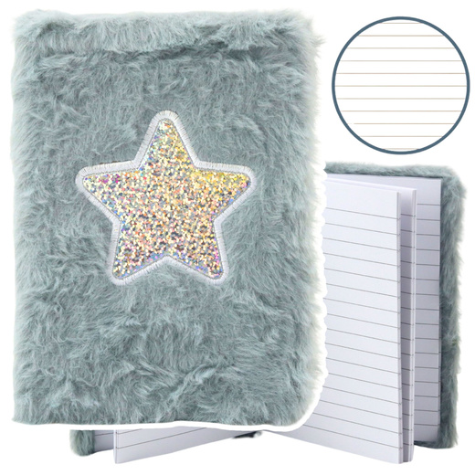 Plush Notebook Lined Shiny Star Gray A6 80 Sheets