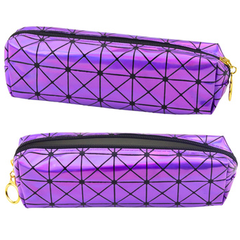 School Office Pencil Case, Single Compartment, Holographic Pattern, Purple, 20x6.5cm