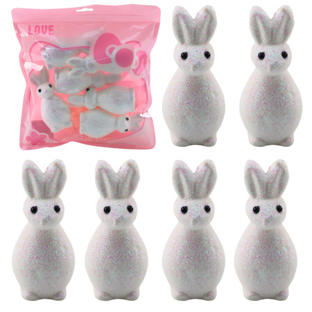 Styrofoam Easter Bunnies Glitter Decorative White 6pcs