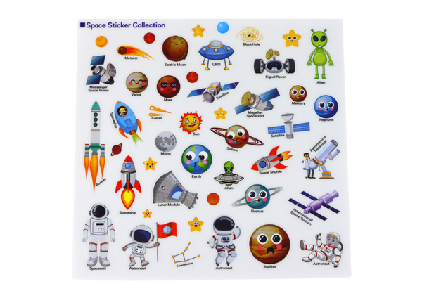 Set of Educational Stickers Space Learning English Book