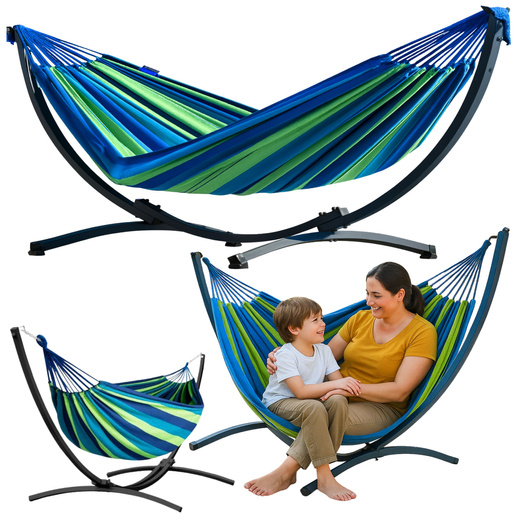 Garden Hammock with Frame for Two People, Green and Blue, 200x120