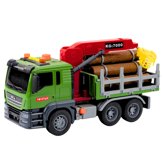 LKW Holztransport Kran Baumstämme Holz Lichter Geräusche