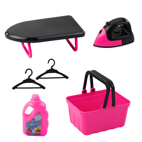 Home Appliances Set Interactive Washing Machine Lights Sounds Accessories Pink Black