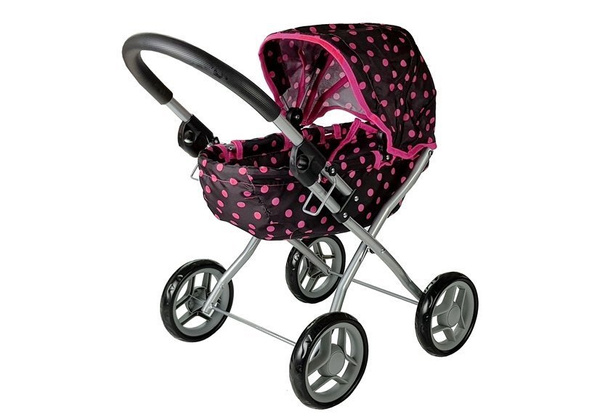 Puppenwagen Alice Kinderwagen Puppe Puppenkarre Wagen Schwarz-Rosa
