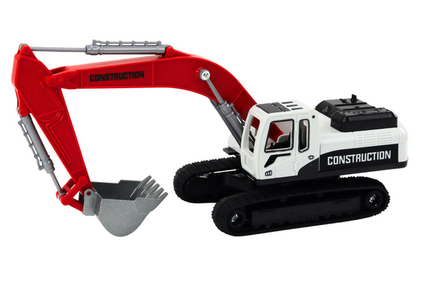 Crawler Excavator White and Red Metal Bucket