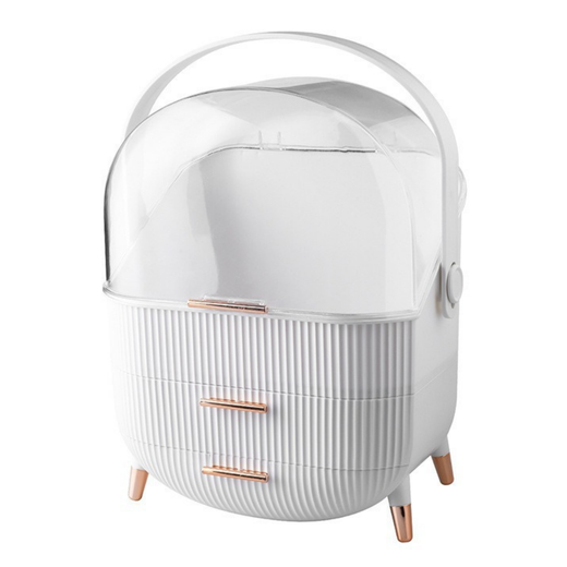 Cosmetics Organizer Opening Lid Transparent Two Drawers White