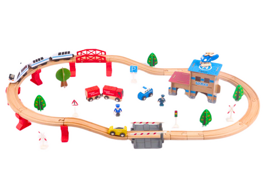 Set Train Tracks Wooden Railway Cars Buildings 88 El