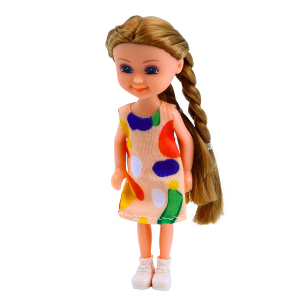 Minipuppe mit langen Haaren im Kleid 15cm Mix
