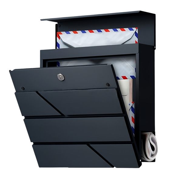 Large Mailbox for Letters and Newspapers, Anthracite, 37x37x11 cm