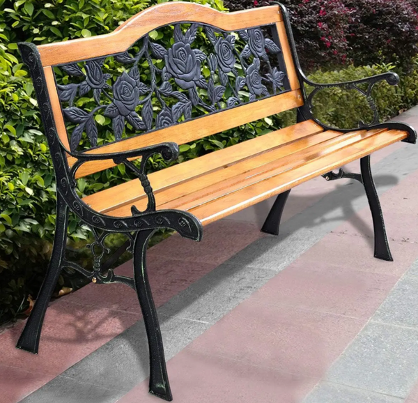 Garden Bench Wooden Metal Park Bench with Backrest