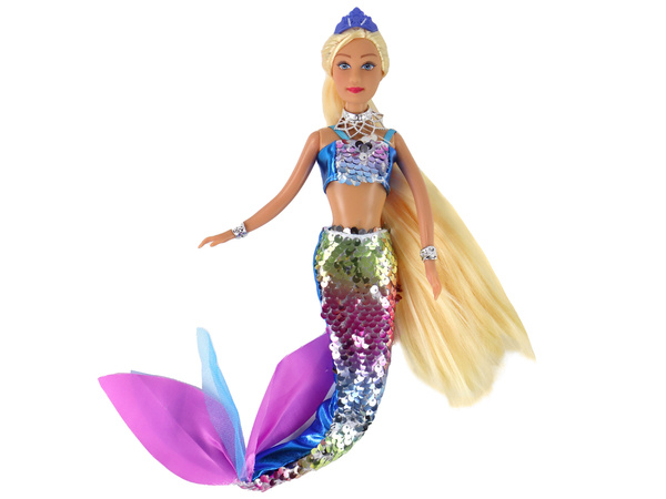 Mermaid Doll Blue Long Blonde Hair Mermaid Tail Sequins