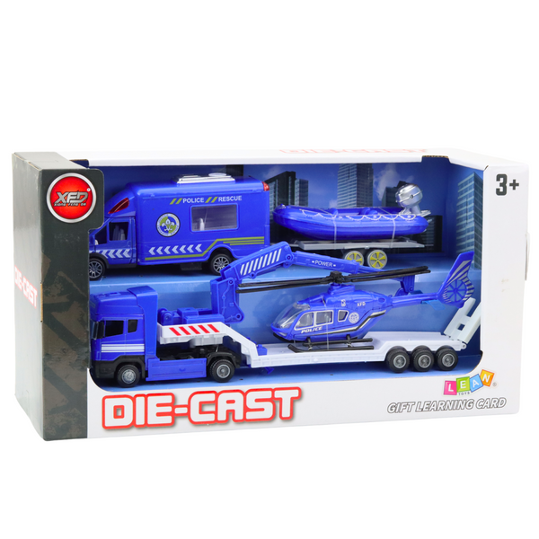 Polizei Rettungswagen Boot LKW Hubschrauber Blau Set