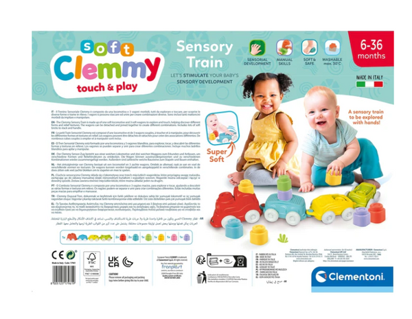 Clemmy Sensorischer Farbzug Lokomotive, Waggons & Weiche Bausteine Clementoni 17961