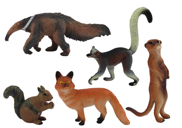 Animal Figurines 5 Pieces Squirrel Meerkat Anteater Fox Lemur