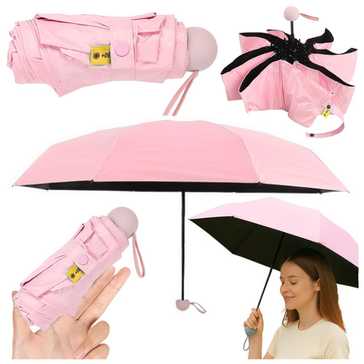 Folding Pocket Umbrella with UV Protection UPF 50+ Pink Case 90 cm