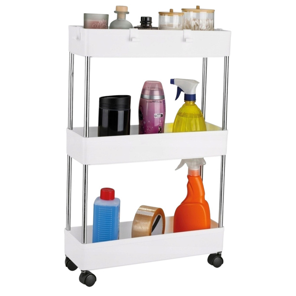 Mobile Shelf 3 Shelves White on Wheels