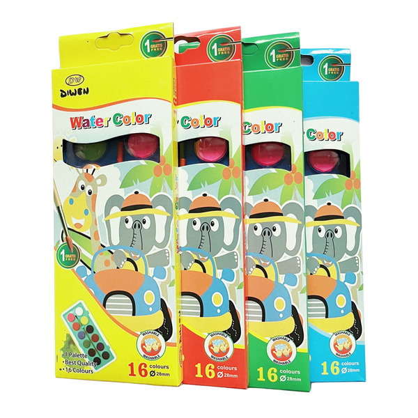 Set of Watercolor School Paints 16 Colors Brush