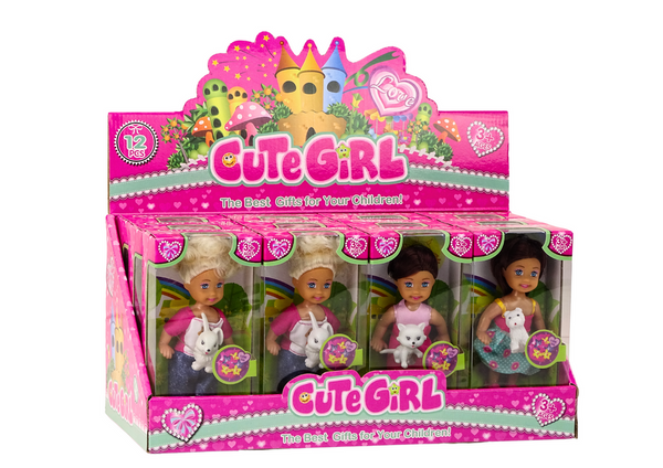 Mini Doll with Long Hair, Colorful Animal Clothes