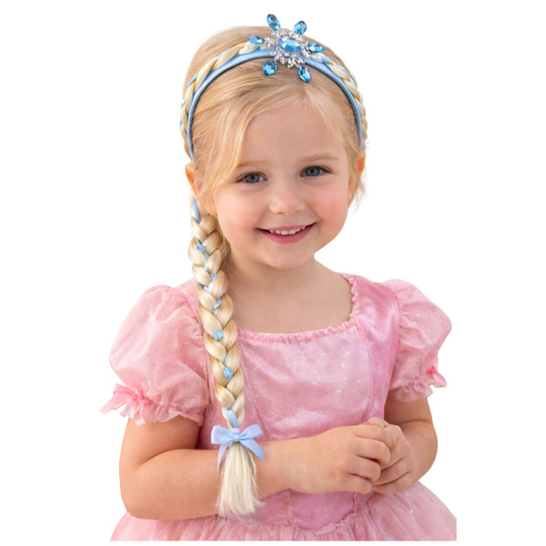 Headband with Long Braid Blue Ribbon Diamonds Snowflake 50 cm