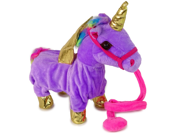 Maskottchen Pferd Interaktives Einhorn Lila Goldene Flügel