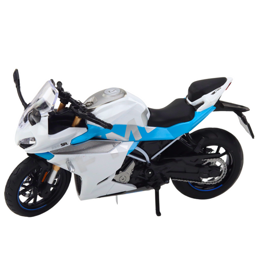 Sports Motorcycle Metal Lights Sounds White Blue 1:12