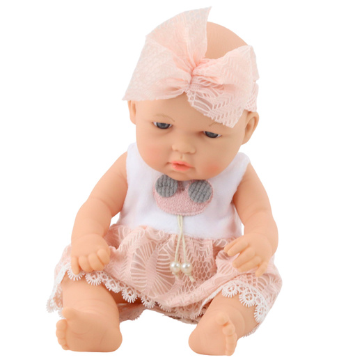 Babypuppe im rosa Kleid, mit Haarband, beweglichen Armen und Beinen, 30 cm