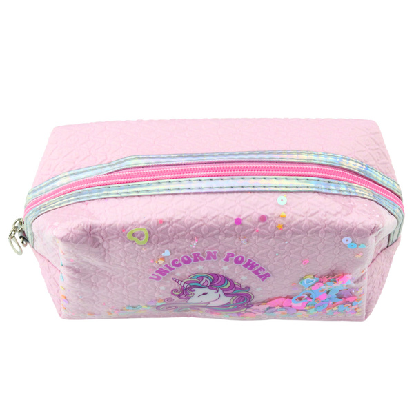 School Pencil Case With Headband Unicorn Confetti Pink 20cm