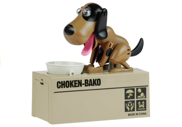 Dog Piggy Bank Robotic Coin Munching Toy Money Box Brown - Black