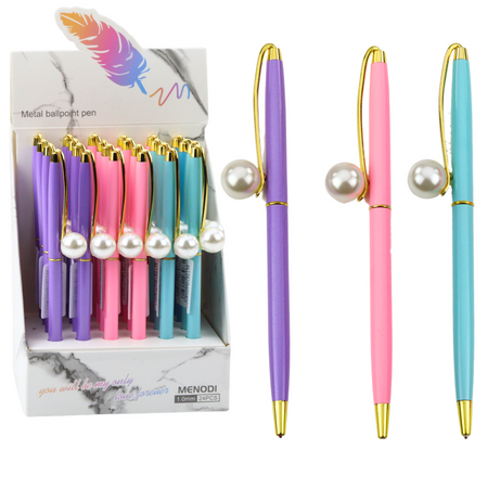 Metal Ballpoint Pen Automatic Pearl Blue Ink 1.0mm Mix