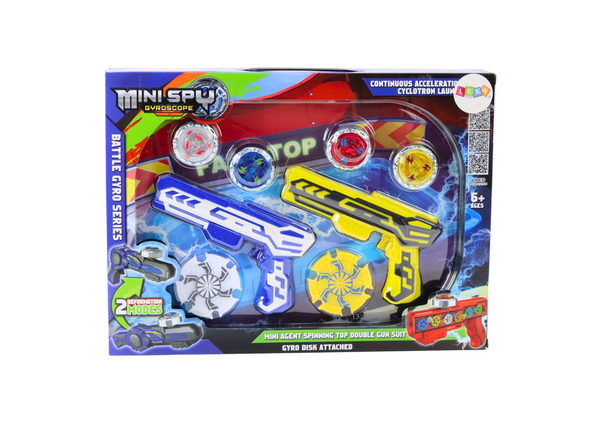 Gun Launcher Set 4 Metal Discs Blue Yellow Lights