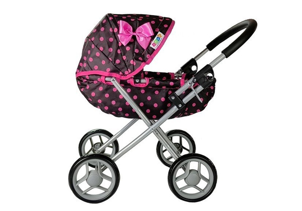 Puppenwagen Alice Kinderwagen Puppe Puppenkarre Wagen Schwarz-Rosa