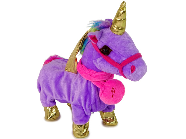 Maskottchen Pferd Interaktives Einhorn Lila Goldene Flügel