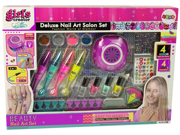 Großes Nagellackier-Set Nagelstifte Glitzer-Sticker Trockner