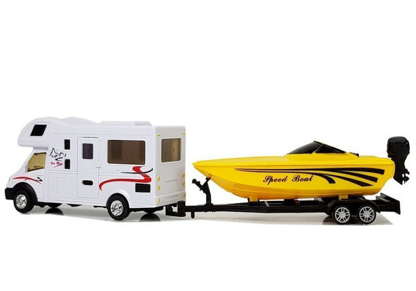 Wohnmobile with a Yellow Motorboat and 1:48 Friction Drive