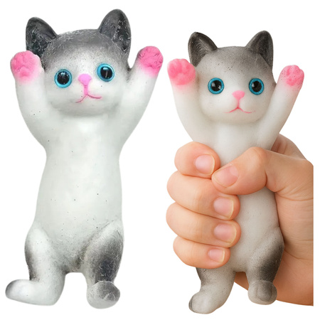 Sensorisches, weiches Plüschkätzchen in liegendem Fell, weiß und grau, 13 x 6,5 cm