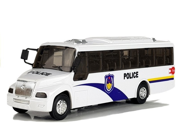 Police Bus Die Cast Model White with Lights