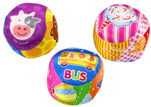 Weicher Ball mit Rassel, bunter Ball, Tiere, Früchte, 10 cm, Mix