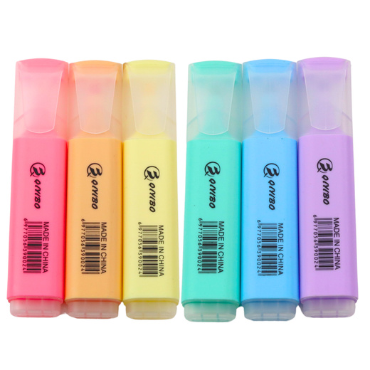 Set of highlighters felt-tip pens in a case, colorful pastels, 6 pcs