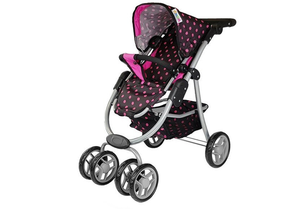 2in1 Puppenwagen mit schwarz-rosa Gondel Tasche