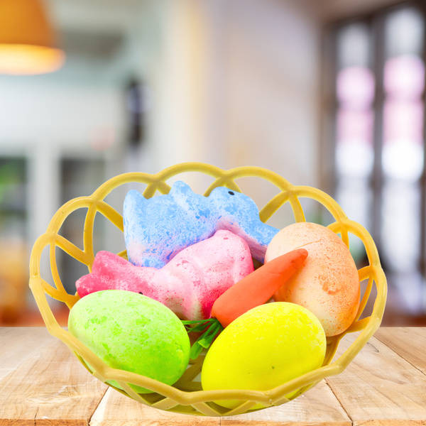 Osterdeko im Korb, Hasen, Eier, Karotten, 6 Stk