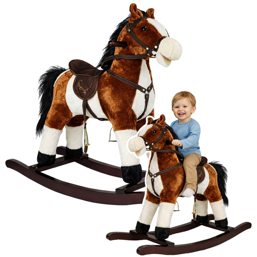 Rocking Horse Moves Mouth Tail Sounds Dark Brown 74 cm