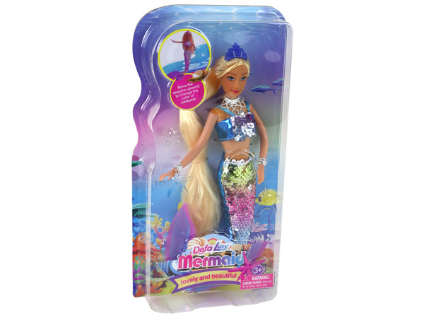 Mermaid Doll Blue Long Blonde Hair Mermaid Tail Sequins