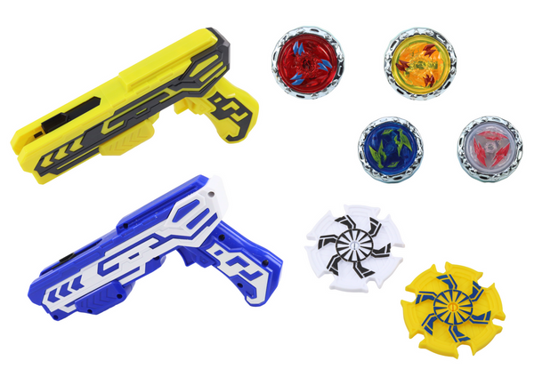 Gun Launcher Set 4 Metal Discs Blue Yellow Lights
